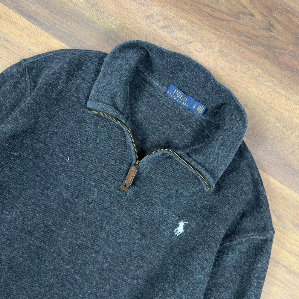 Polo Ralph Lauren‎ Mens Large Charcoal Gray Heather Quarter Zip Pullover Sweater